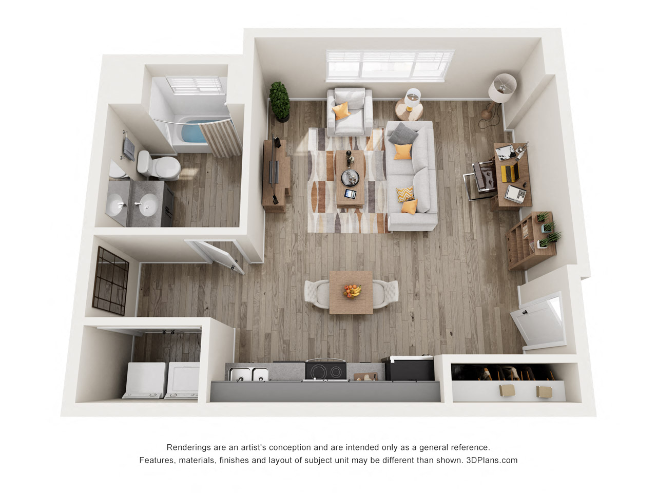 Floor plan for studio, 1 bath, 568 sqft